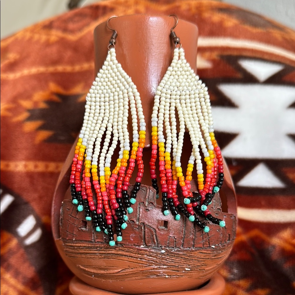 Beaded Fringe Earrings - Hand Beaded